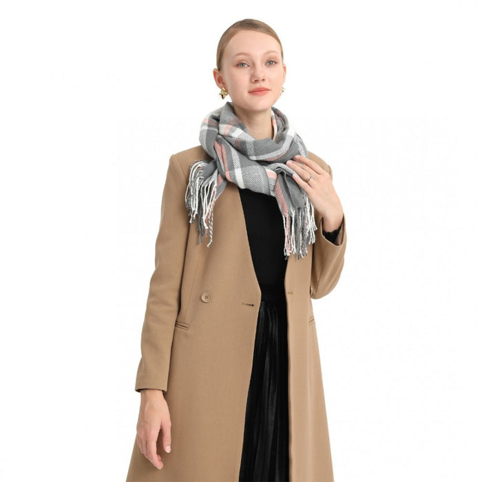 Acrylic Fashion Women's Long Shawl Grid Tassel Winter Warm Oversized Scarf – Grey