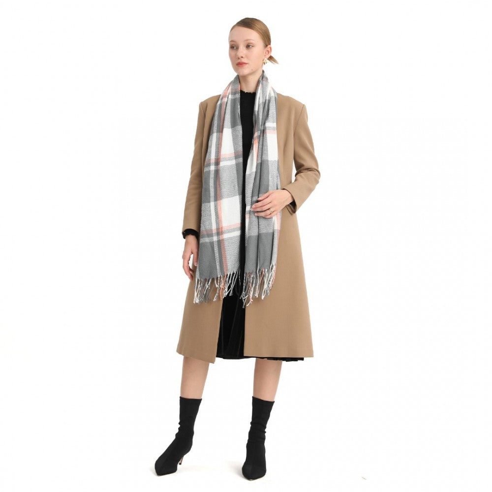 Acrylic Fashion Women's Long Shawl Grid Tassel Winter Warm Oversized Scarf – Grey