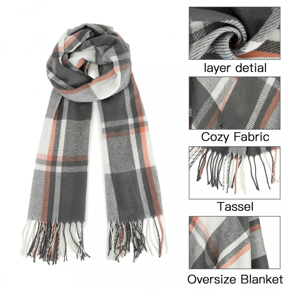 Acrylic Fashion Women's Long Shawl Grid Tassel Winter Warm Oversized Scarf – Grey