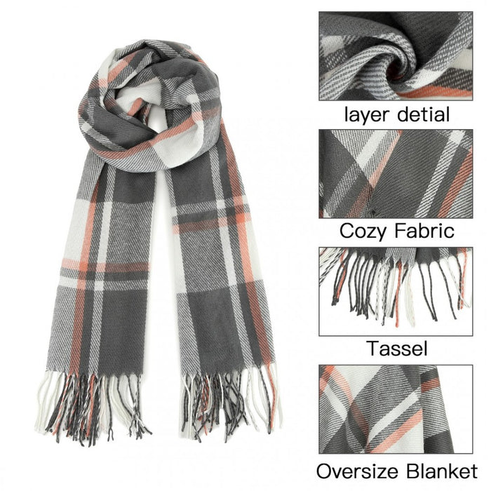 Acrylic Fashion Women's Long Shawl Grid Tassel Winter Warm Oversized Scarf – Grey