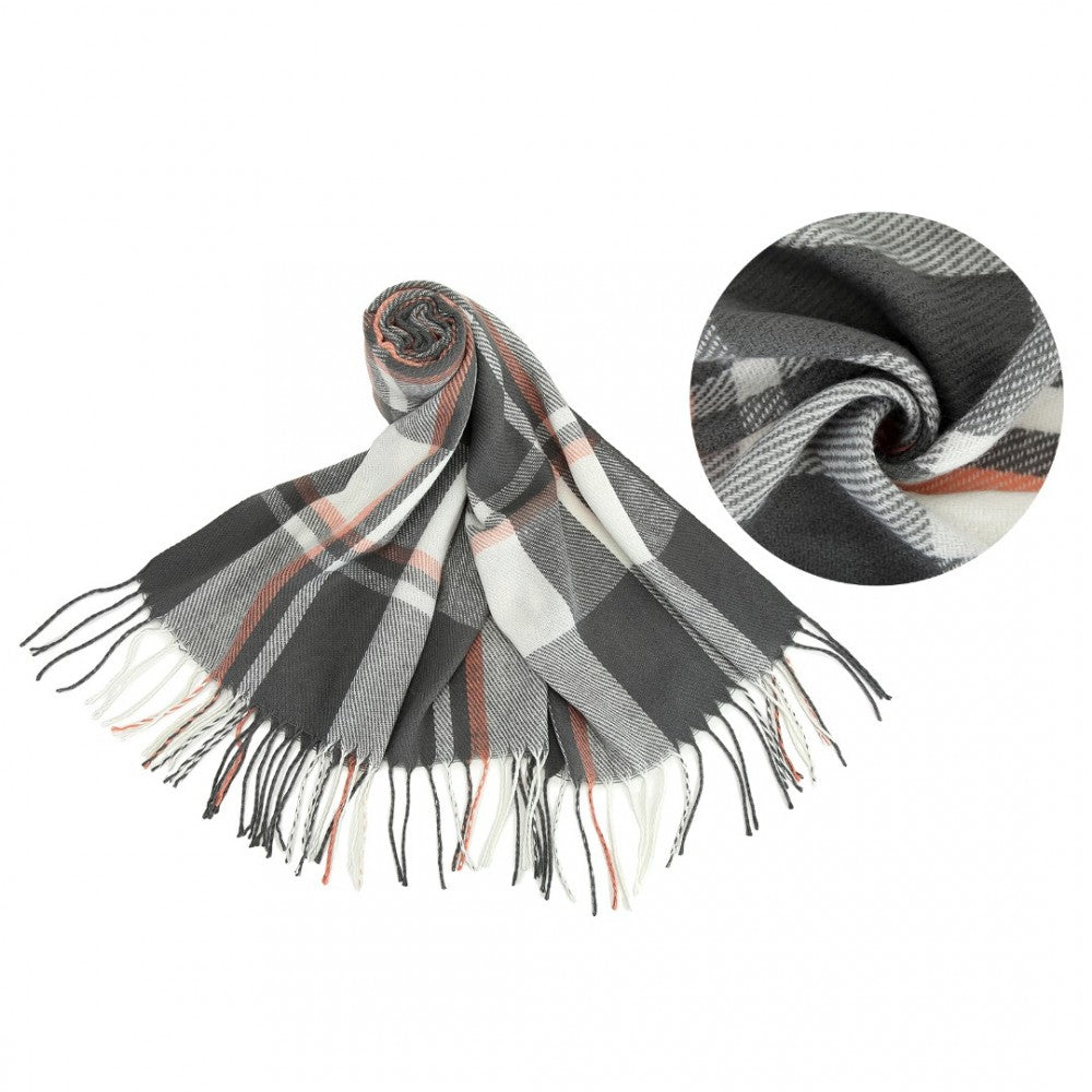 Acrylic Fashion Women's Long Shawl Grid Tassel Winter Warm Oversized Scarf – Grey