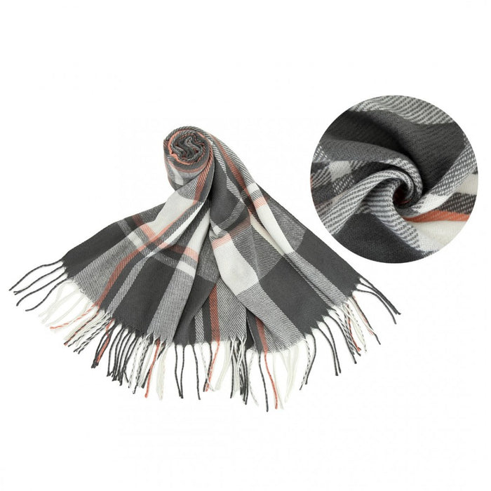 Acrylic Fashion Women's Long Shawl Grid Tassel Winter Warm Oversized Scarf – Grey