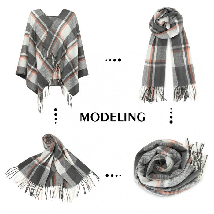 Acrylic Fashion Women's Long Shawl Grid Tassel Winter Warm Oversized Scarf – Grey