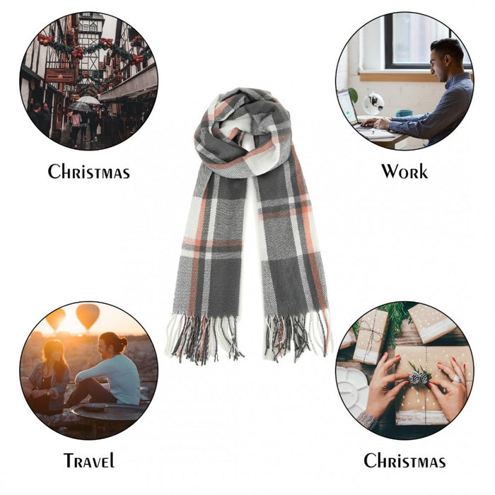 Acrylic Fashion Women's Long Shawl Grid Tassel Winter Warm Oversized Scarf – Grey