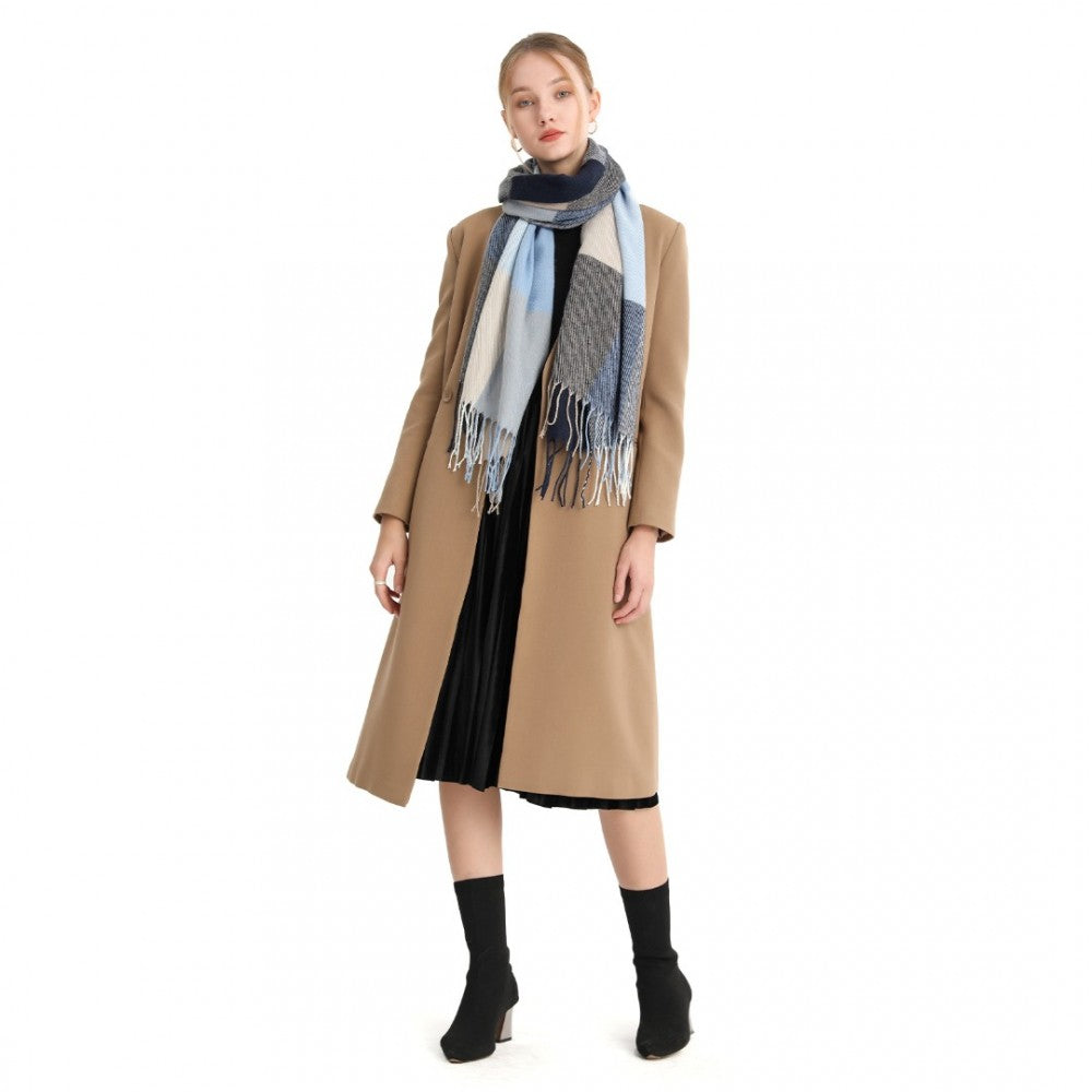 Acrylic Fashion Women's Long Shawl Grid Tassel Winter Warm Oversized Scarf – Navy