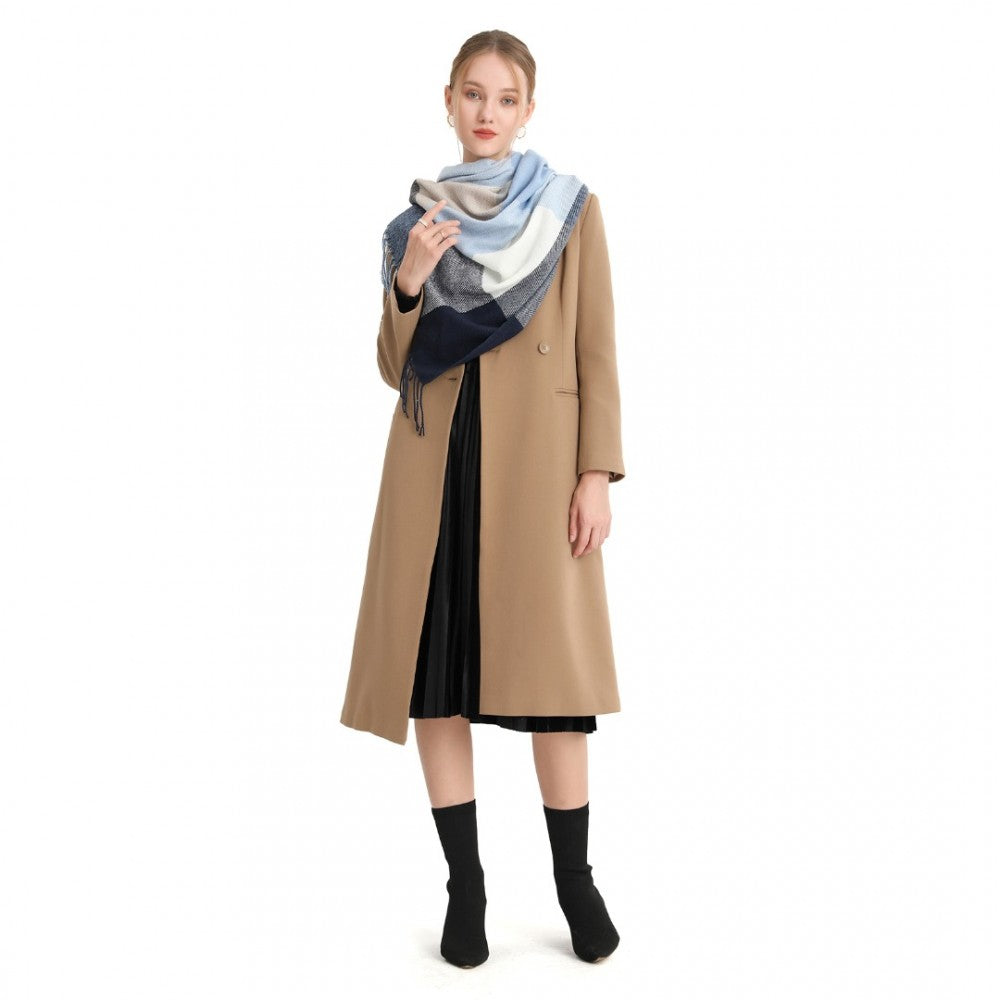 Acrylic Fashion Women's Long Shawl Grid Tassel Winter Warm Oversized Scarf – Navy