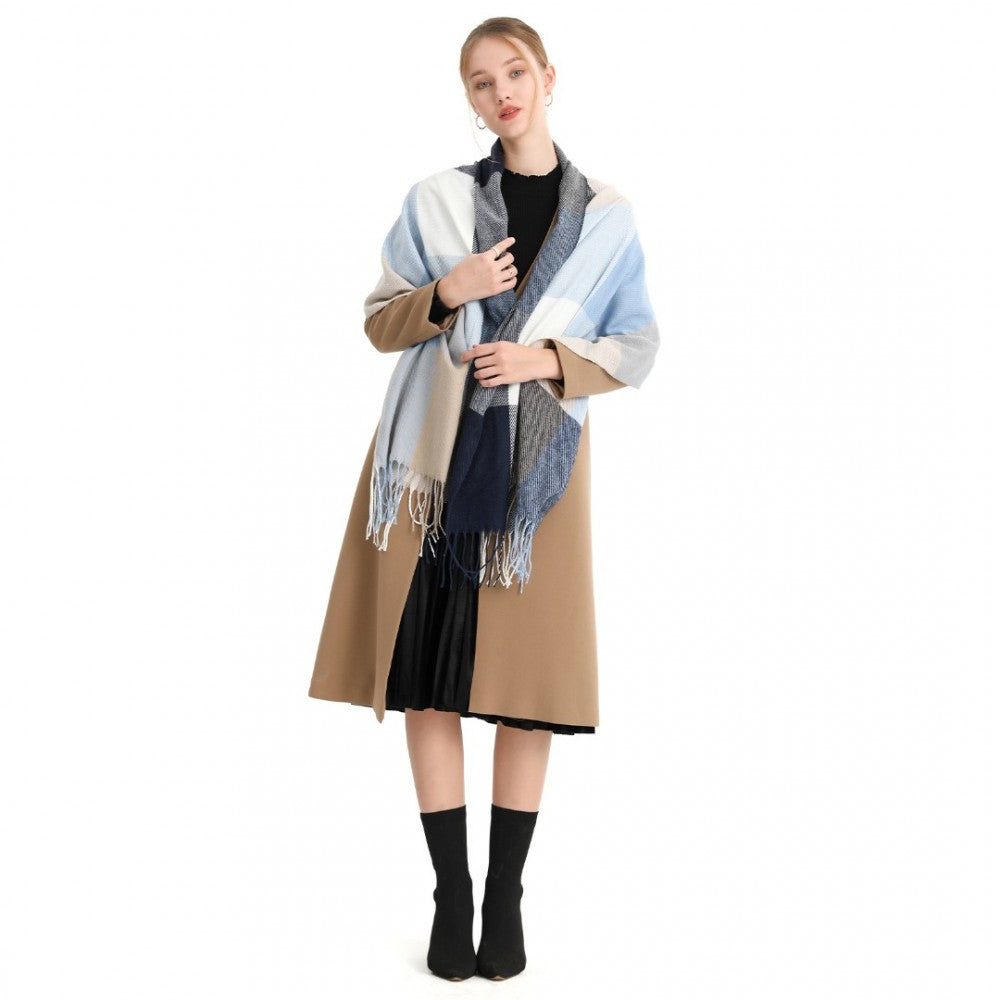 Acrylic Fashion Women's Long Shawl Grid Tassel Winter Warm Oversized Scarf – Navy