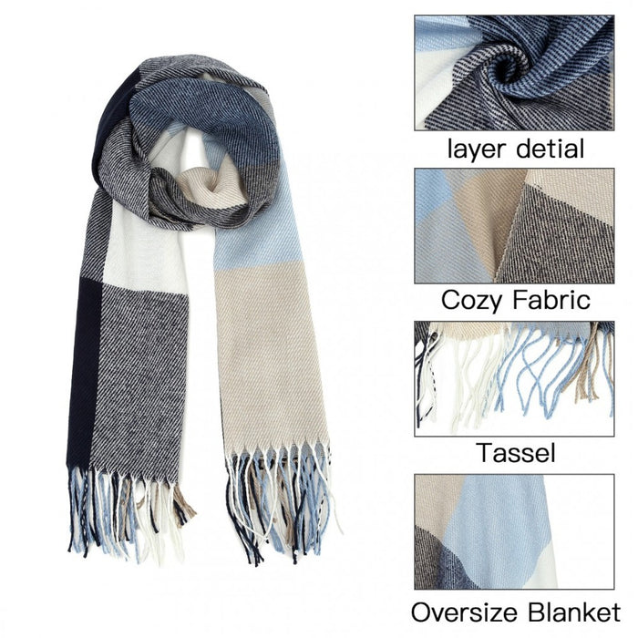Acrylic Fashion Women's Long Shawl Grid Tassel Winter Warm Oversized Scarf – Navy