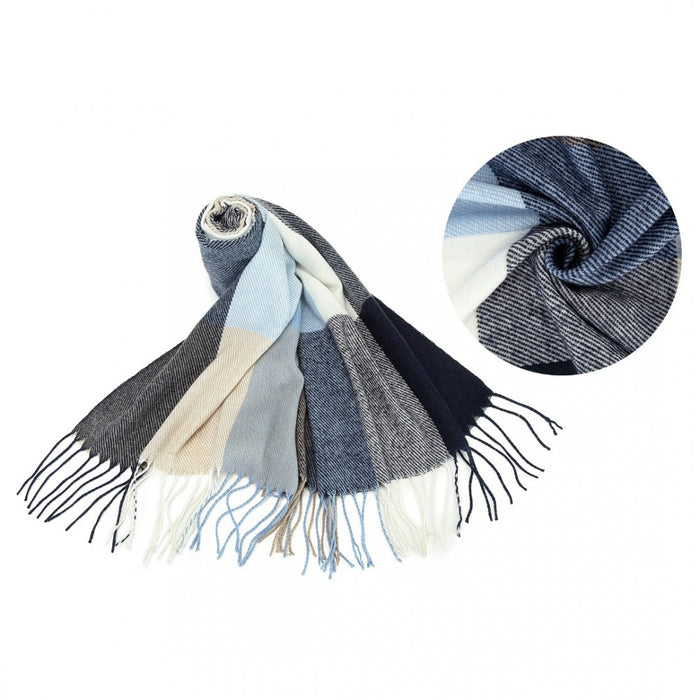 Acrylic Fashion Women's Long Shawl Grid Tassel Winter Warm Oversized Scarf – Navy