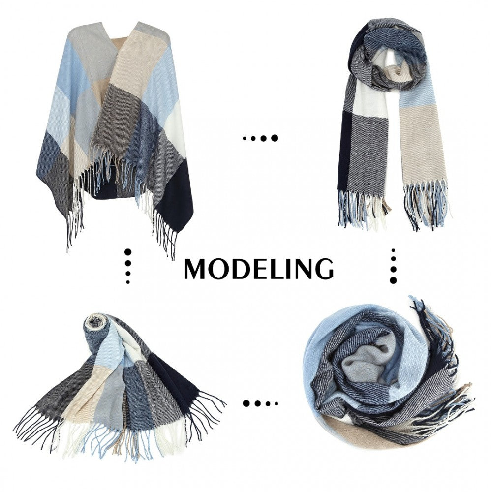 Acrylic Fashion Women's Long Shawl Grid Tassel Winter Warm Oversized Scarf – Navy