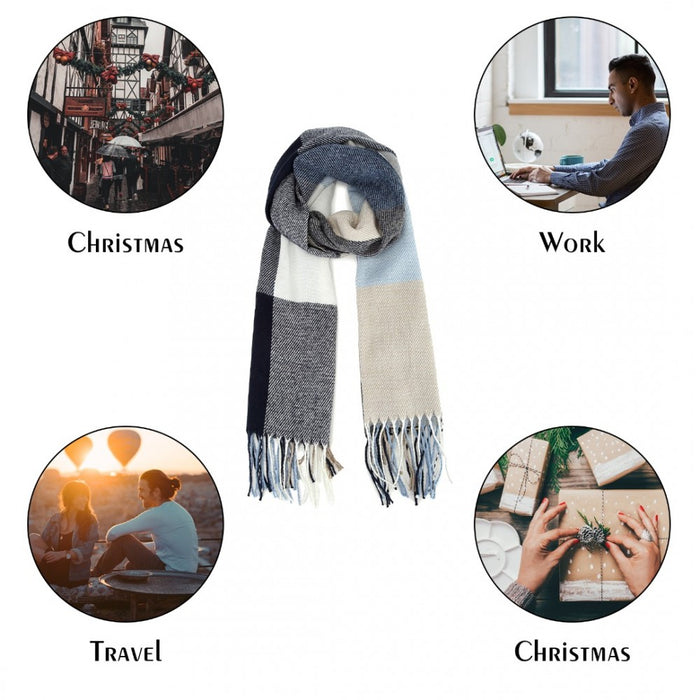 Acrylic Fashion Women's Long Shawl Grid Tassel Winter Warm Oversized Scarf – Navy