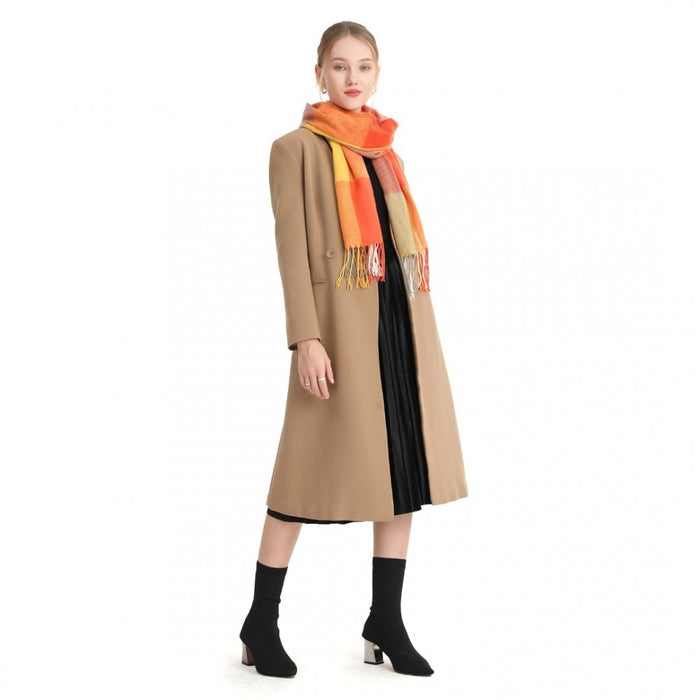 Acrylic Fashion Women's Long Shawl Grid Tassel Winter Warm Oversized Scarf – Orange
