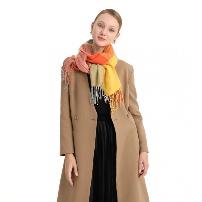 Acrylic Fashion Women's Long Shawl Grid Tassel Winter Warm Oversized Scarf – Orange