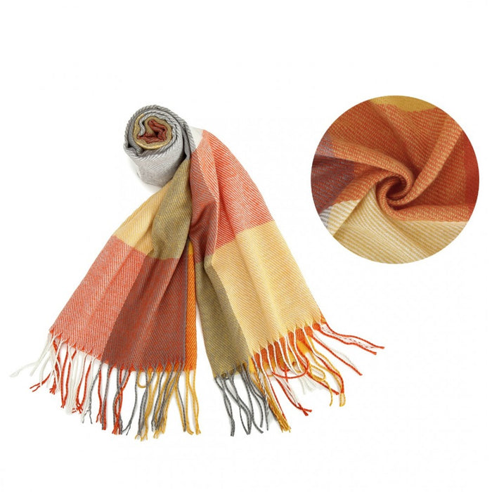 Acrylic Fashion Women's Long Shawl Grid Tassel Winter Warm Oversized Scarf – Orange