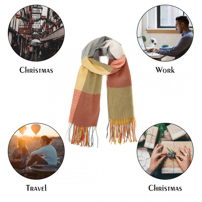Acrylic Fashion Women's Long Shawl Grid Tassel Winter Warm Oversized Scarf – Orange