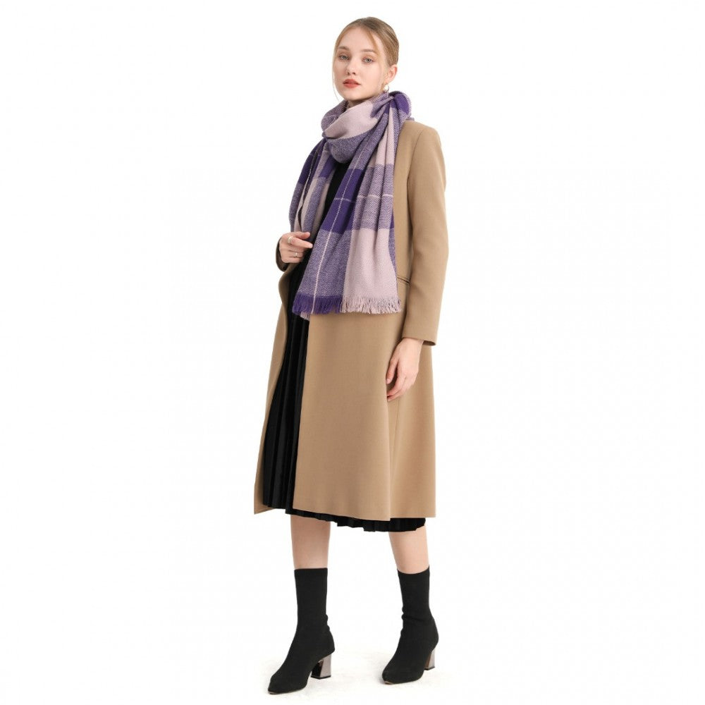 Acrylic Fashion Women's Long Shawl Grid Tassel Winter Warm Oversized Scarf – Purple