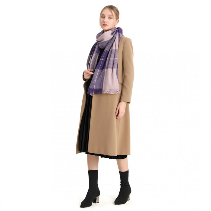 Acrylic Fashion Women's Long Shawl Grid Tassel Winter Warm Oversized Scarf – Purple