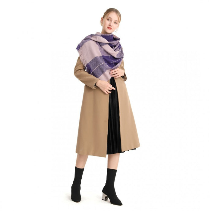 Acrylic Fashion Women's Long Shawl Grid Tassel Winter Warm Oversized Scarf – Purple