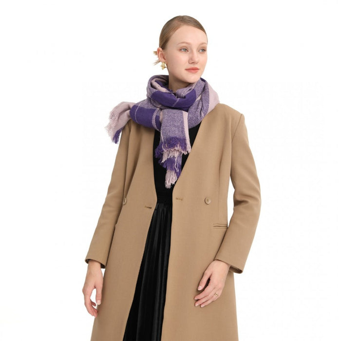 Acrylic Fashion Women's Long Shawl Grid Tassel Winter Warm Oversized Scarf – Purple