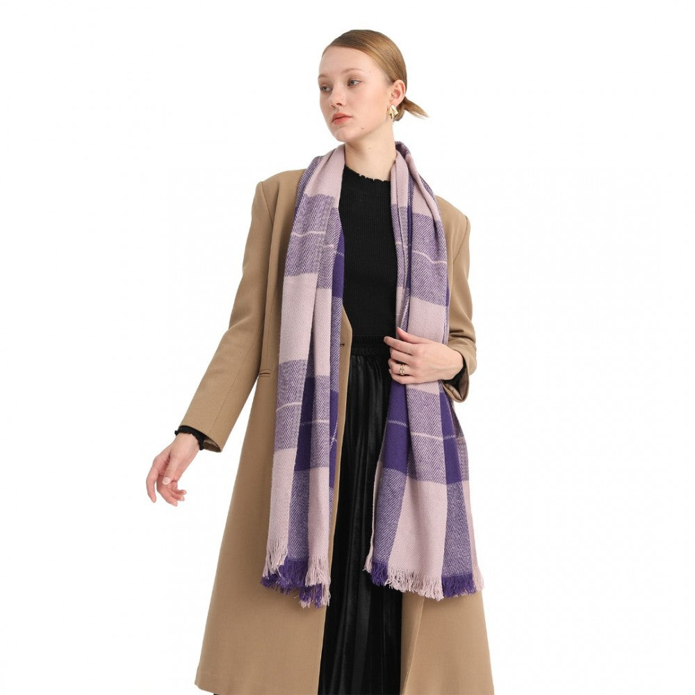 Acrylic Fashion Women's Long Shawl Grid Tassel Winter Warm Oversized Scarf – Purple
