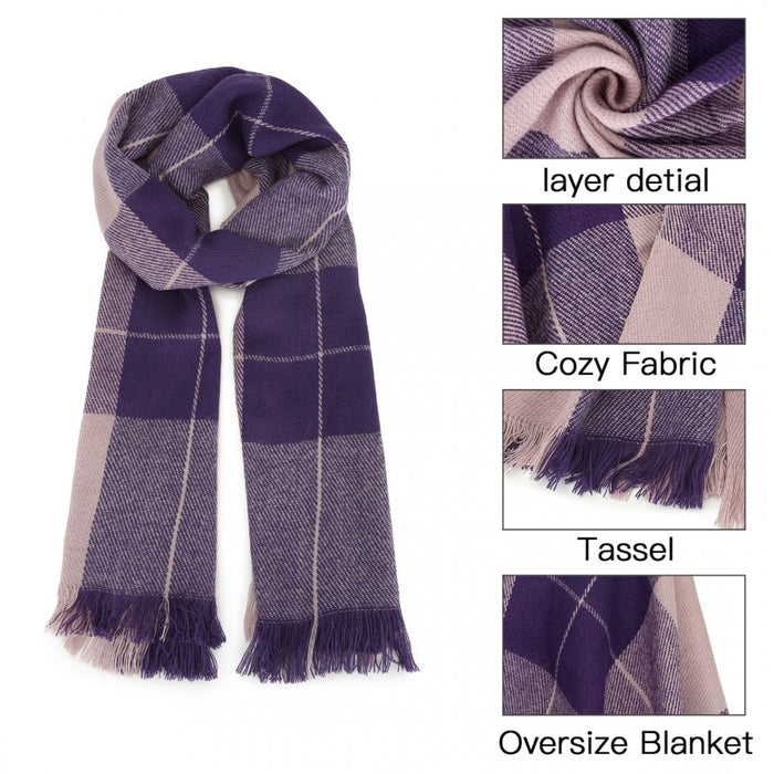 Acrylic Fashion Women's Long Shawl Grid Tassel Winter Warm Oversized Scarf – Purple