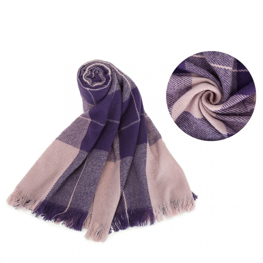 Acrylic Fashion Women's Long Shawl Grid Tassel Winter Warm Oversized Scarf – Purple