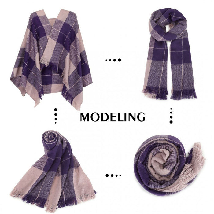 Acrylic Fashion Women's Long Shawl Grid Tassel Winter Warm Oversized Scarf – Purple
