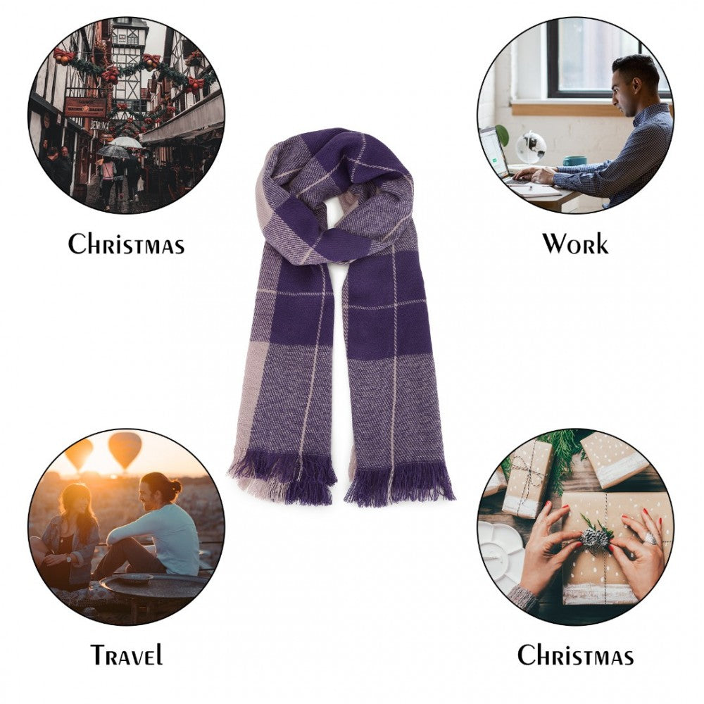 Acrylic Fashion Women's Long Shawl Grid Tassel Winter Warm Oversized Scarf – Purple