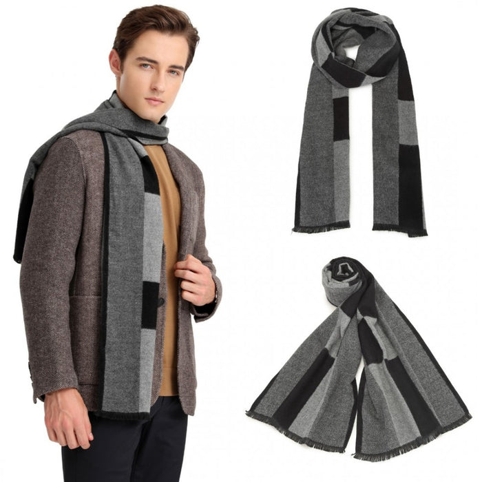 Men's Fashion Irregular Grid Winter Scarf – Black