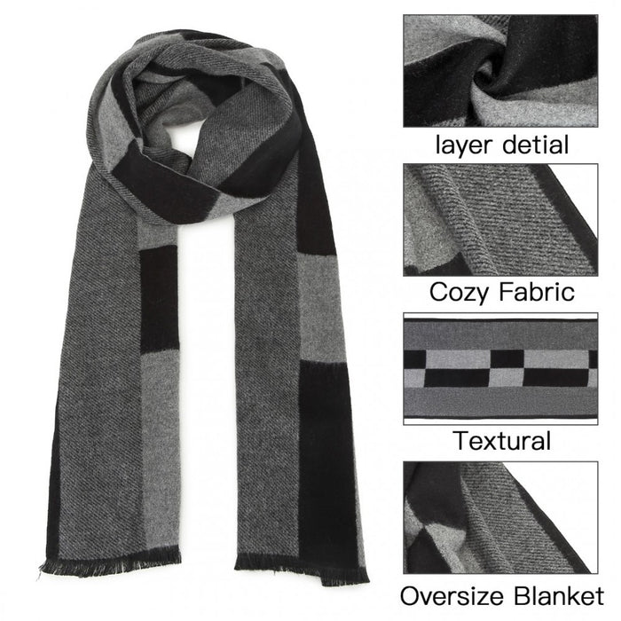 Men's Fashion Irregular Grid Winter Scarf – Black