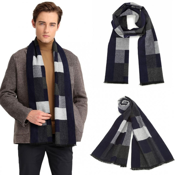Men's Fashion Irregular Grid Winter Scarf – Navy