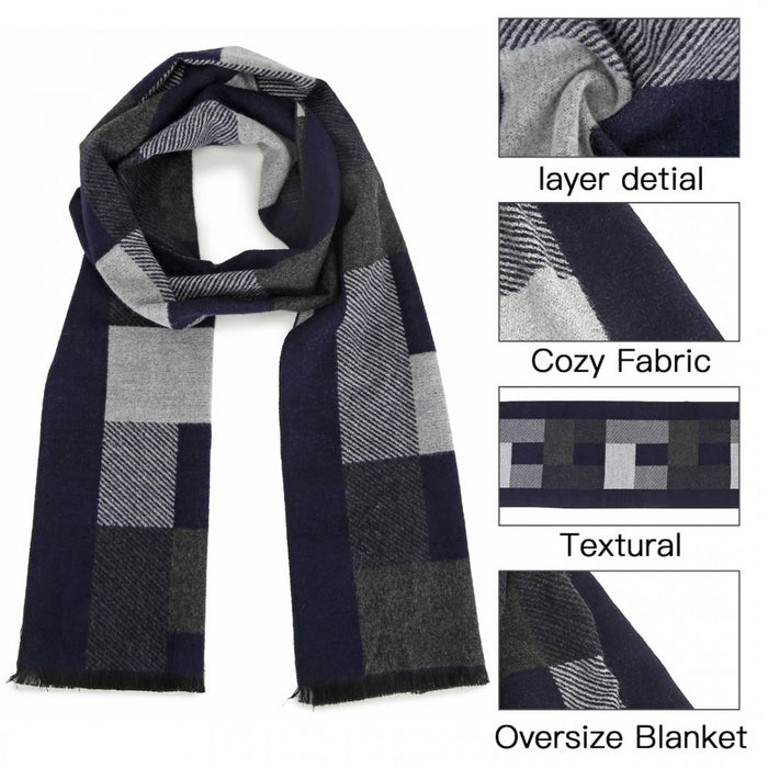 Men's Fashion Irregular Grid Winter Scarf – Navy