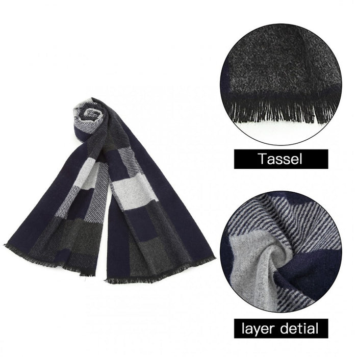 Men's Fashion Irregular Grid Winter Scarf – Navy