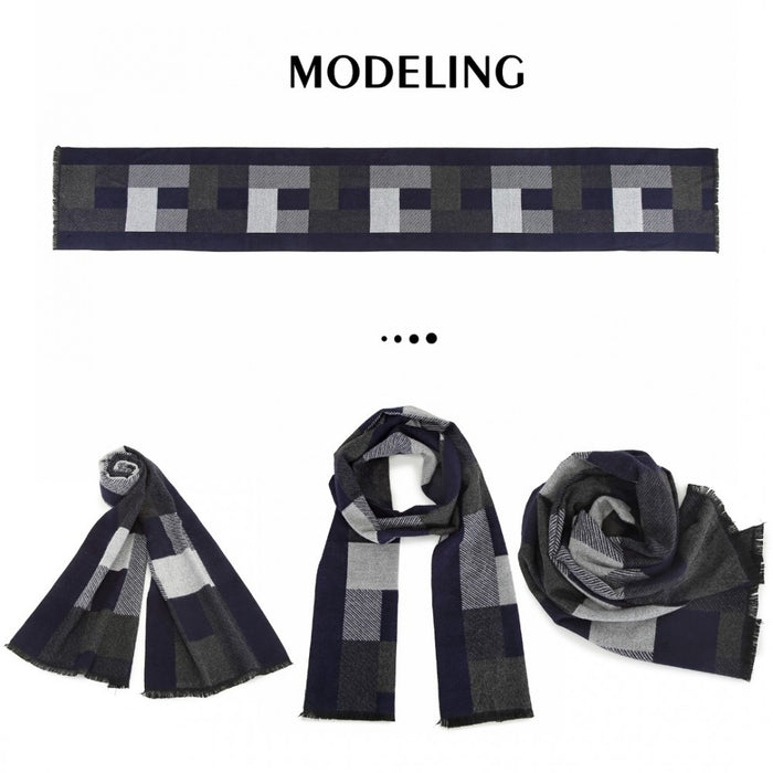 Men's Fashion Irregular Grid Winter Scarf – Navy