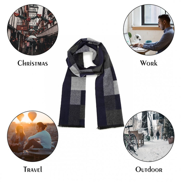 Men's Fashion Irregular Grid Winter Scarf – Navy
