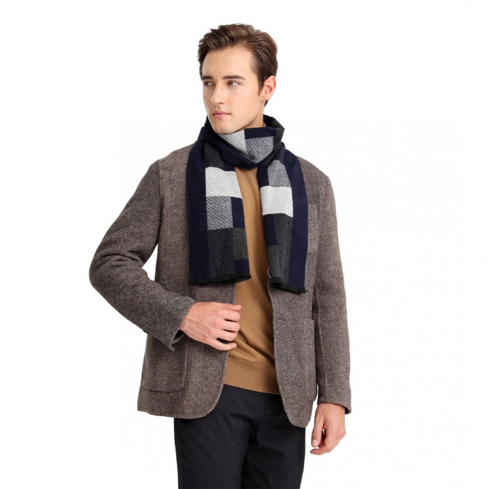 Men's Fashion Irregular Grid Winter Scarf – Navy