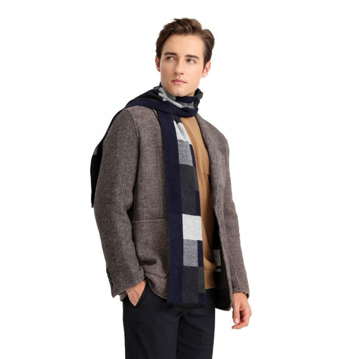 Men's Fashion Irregular Grid Winter Scarf – Navy