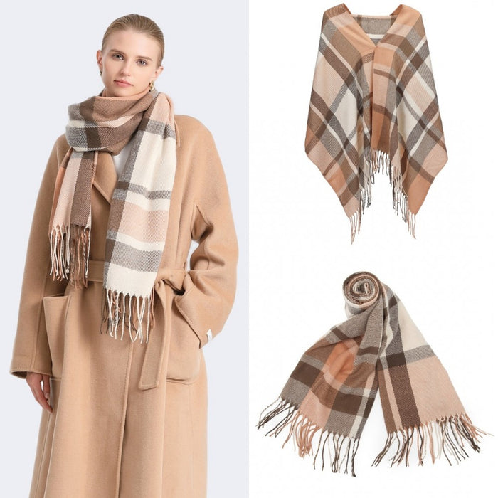 Colour-Block Scarf with Fringe Detailing – Oversized Design – SFN4401 – Apricot