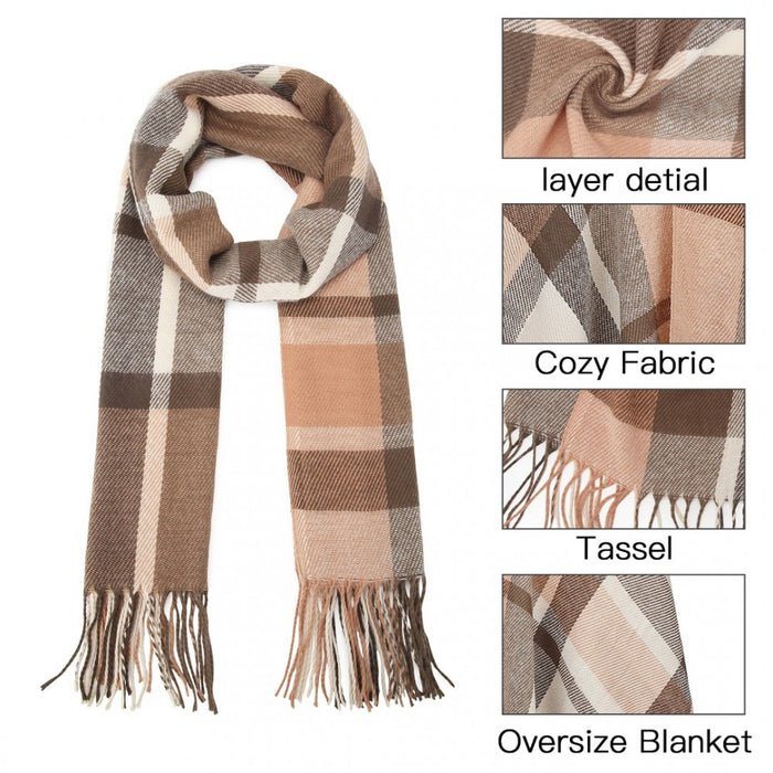 Colour-Block Scarf with Fringe Detailing – Oversized Design – SFN4401 – Apricot