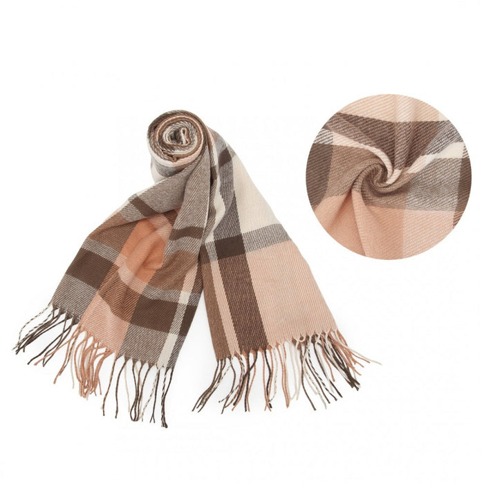 Colour-Block Scarf with Fringe Detailing – Oversized Design – SFN4401 – Apricot
