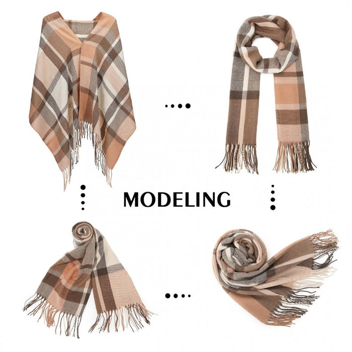 Colour-Block Scarf with Fringe Detailing – Oversized Design – SFN4401 – Apricot
