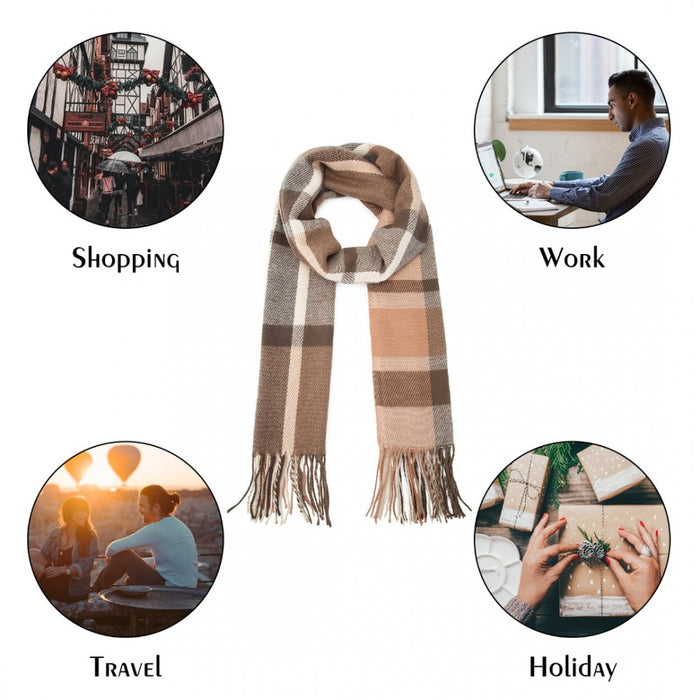 Colour-Block Scarf with Fringe Detailing – Oversized Design – SFN4401 – Apricot