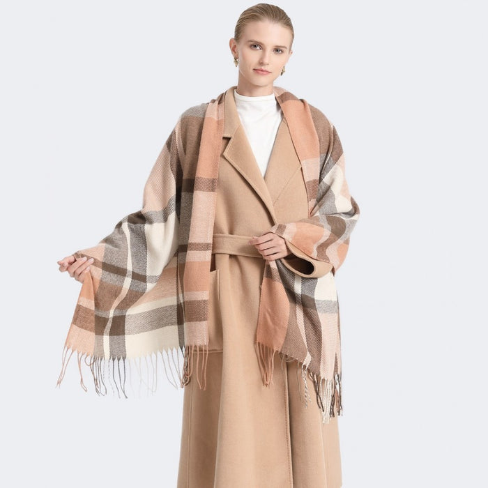 Colour-Block Scarf with Fringe Detailing – Oversized Design – SFN4401 – Apricot