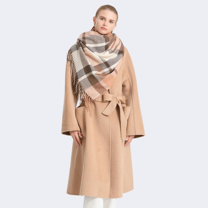 Colour-Block Scarf with Fringe Detailing – Oversized Design – SFN4401 – Apricot