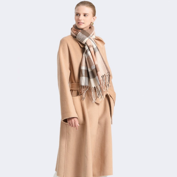 Colour-Block Scarf with Fringe Detailing – Oversized Design – SFN4401 – Apricot