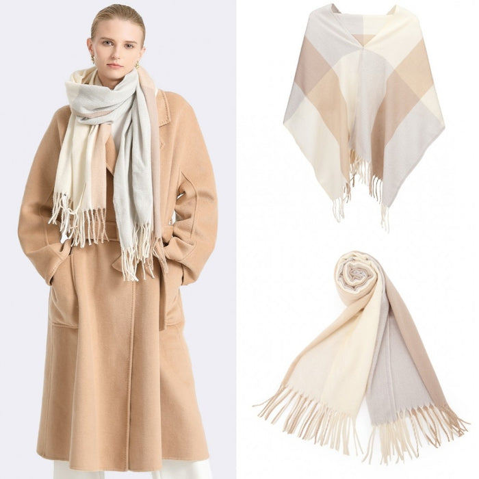 Colour-Block Scarf with Fringe Detailing – Oversized Design – SFN4401 – Camel