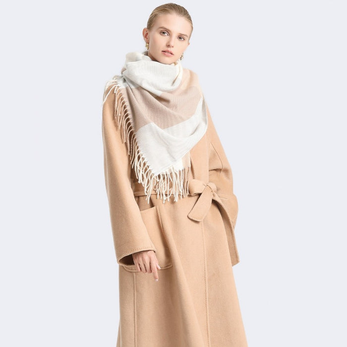 Colour-Block Scarf with Fringe Detailing – Oversized Design – SFN4401 – Camel