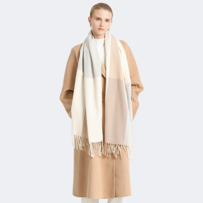 Colour-Block Scarf with Fringe Detailing – Oversized Design – SFN4401 – Camel