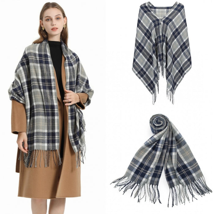 Colour-Block Scarf with Fringe Detailing – Oversized Design – SFN4401 – Dark Blue