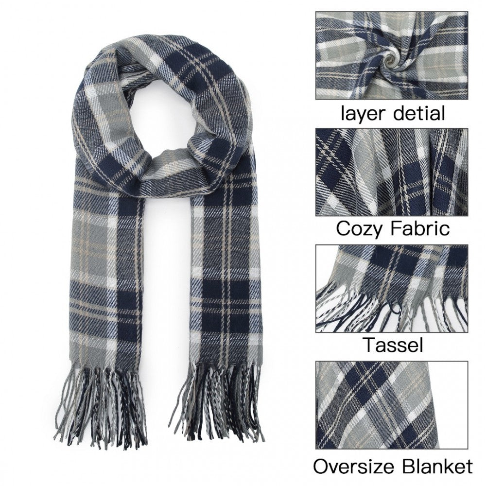 Colour-Block Scarf with Fringe Detailing – Oversized Design – SFN4401 – Dark Blue